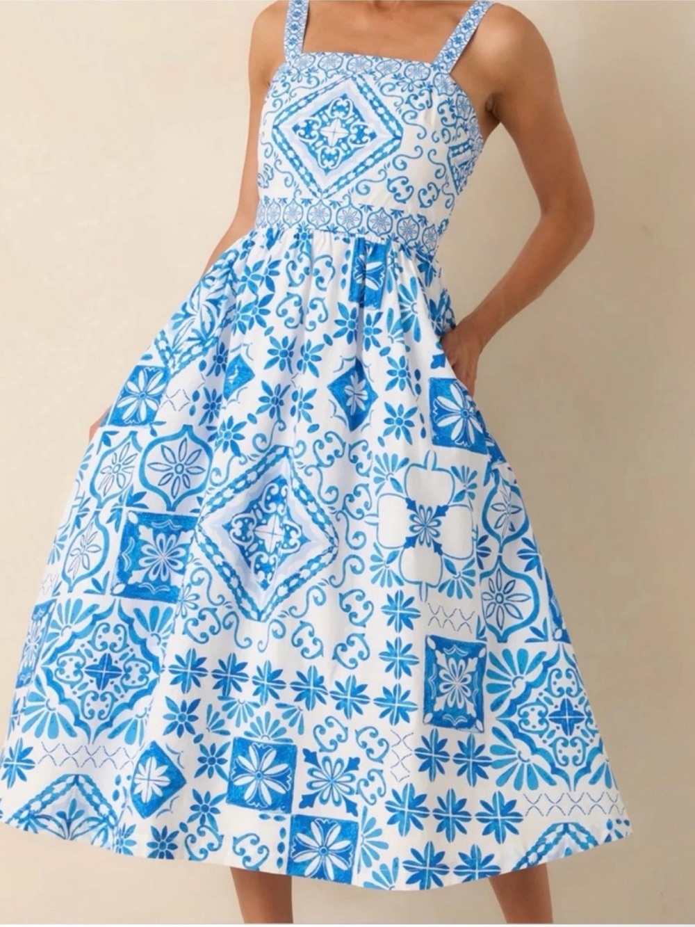 Prosperina Lydia Blue Tile-Print Dress - Women Small NWT